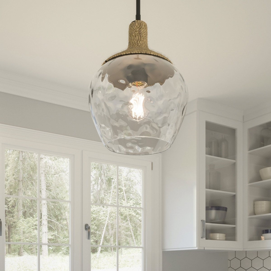 Quoizel - Pendelkrona ROYER 1xE27/60W/230V diameter 30,2 cm genomskinlig/svart/beige