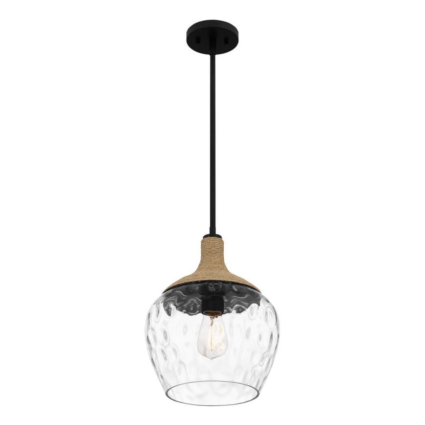 Quoizel - Pendelkrona ROYER 1xE27/60W/230V diameter 30,2 cm genomskinlig/svart/beige