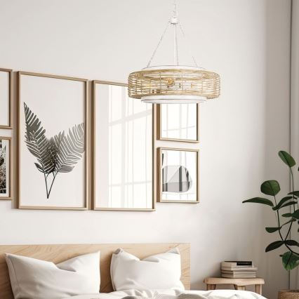 Quoizel - Ljuskrona med kedja WAYLON 4xE27/60W/230V Ø 50,4 cm brun/vit