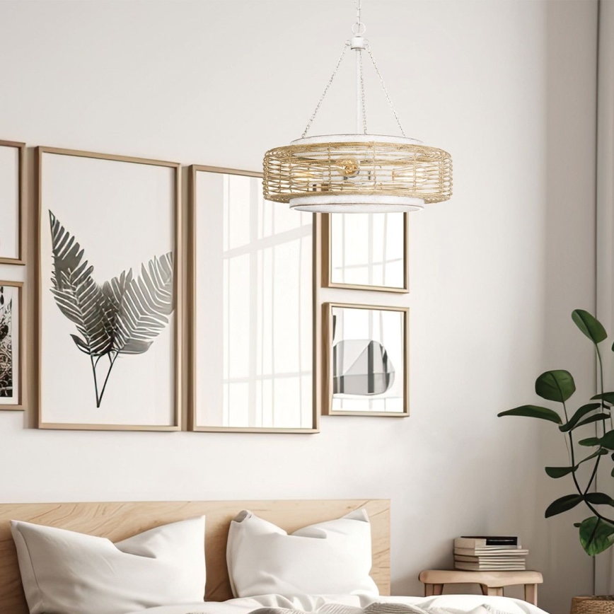 Quoizel - Ljuskrona med kedja WAYLON 4xE27/60W/230V Ø 50,4 cm brun/vit