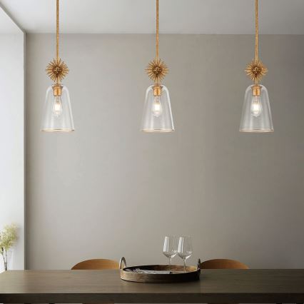 Quoizel - Pendelkrona STARING 1xE27/40W/230V diameter 18,4 cm guld/patina/genomskinlig