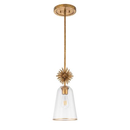 Quoizel - Pendelkrona STARING 1xE27/40W/230V diameter 18,4 cm guld/patina/genomskinlig