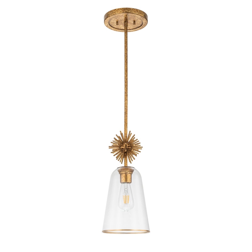 Quoizel - Pendelkrona STARING 1xE27/40W/230V diameter 18,4 cm guld/patina/genomskinlig