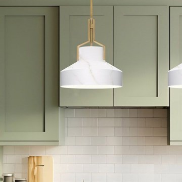 Quoizel - Taklampa med stång BRECKEN 2xE27/60W/230V guld/marmordekor