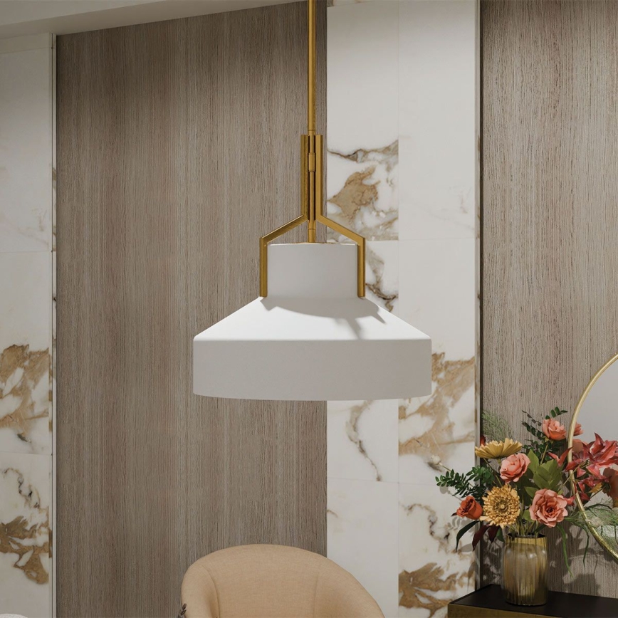 Quoizel - Taklampa på stång BRECKEN 2xE27/60W/230V guld/vit