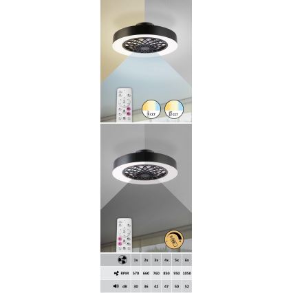 Rabalux 5419 - LED Dimbar lampa med fläkt ADONIAS LED/35W/230V + fjärrkontroll