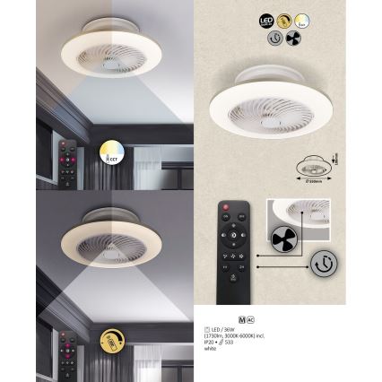Rabalux 6710 - LED Dimbar taklampa med fläkt DALFON LED/36W/230V+ Fjärrkontroll