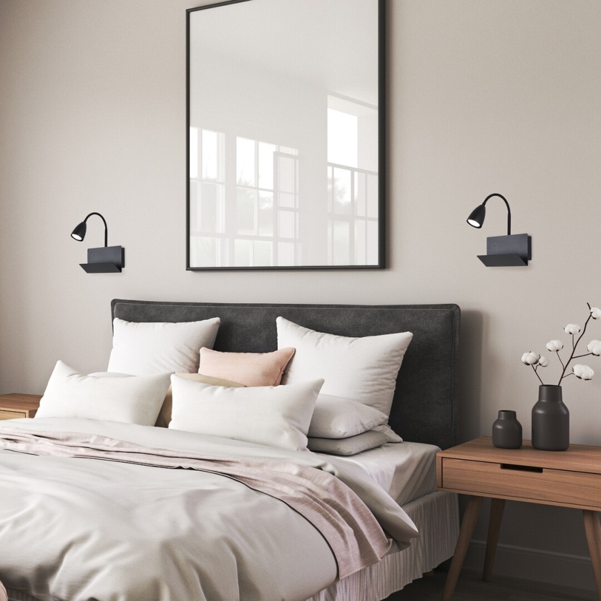 Rabalux - Vägglampa med hylla och USB port 1xGU10/25W/230V svart