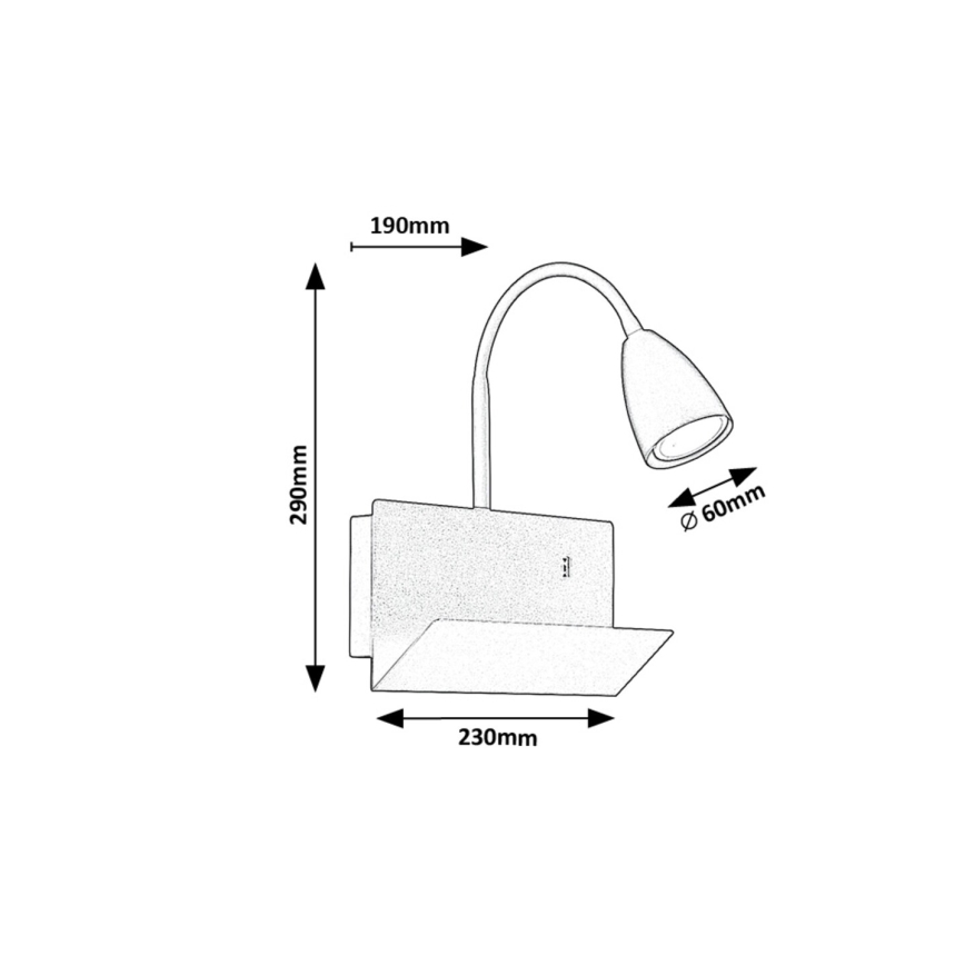 Rabalux - Vägglampa med hylla och USB port 1xGU10/25W/230V svart