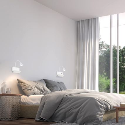 Rabalux - Vägglampa med hylla och USB port 1xGU10/25W/230V vit