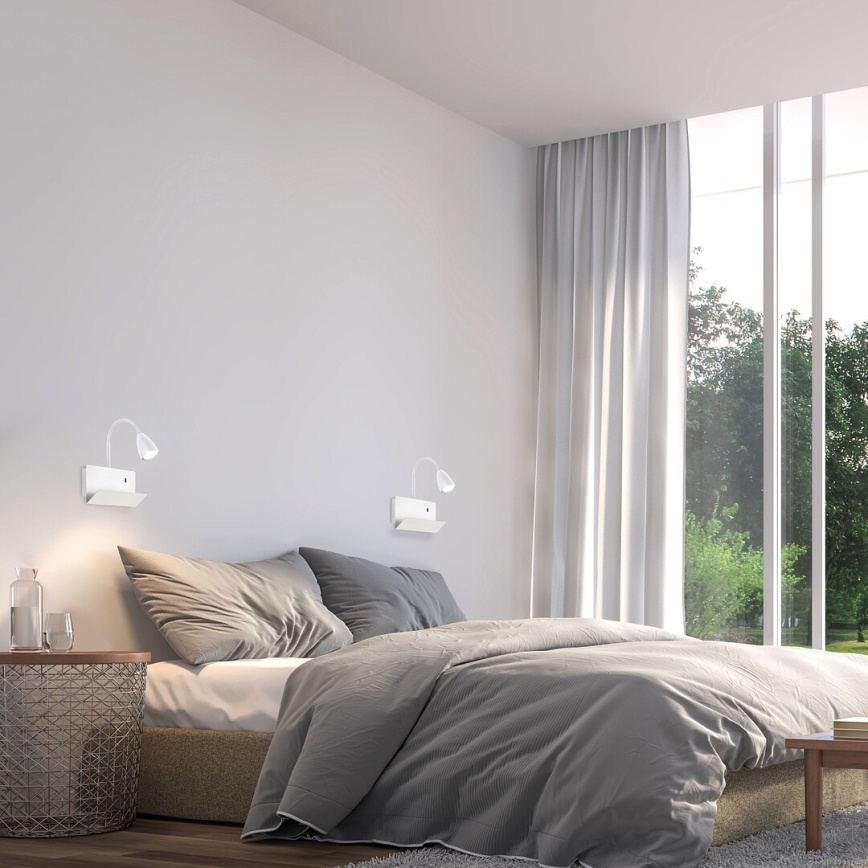 Rabalux - Vägglampa med hylla och USB port 1xGU10/25W/230V vit