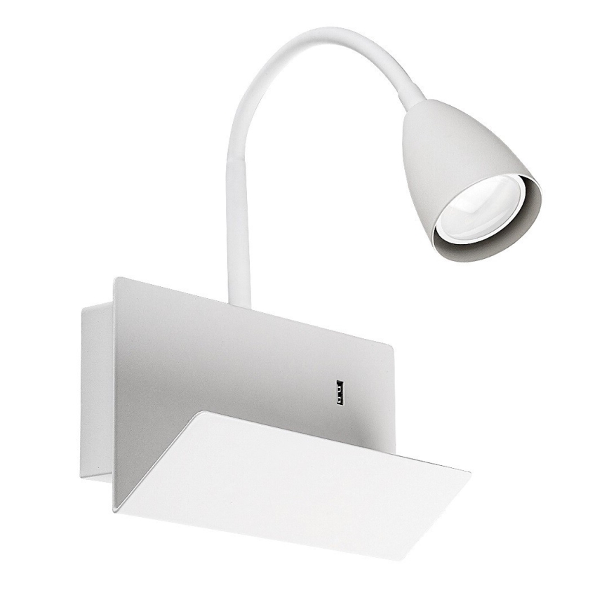Rabalux - Vägglampa med hylla och USB port 1xGU10/25W/230V vit