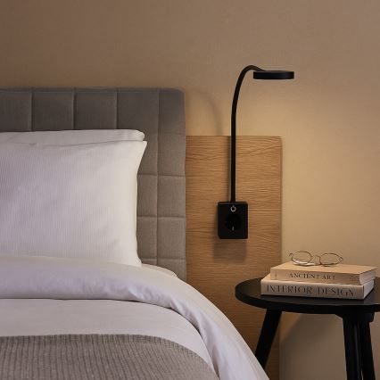 Rabalux - Dimbar LED-vägglampa LED/4W/230V med USB-port för vägguttag, svart