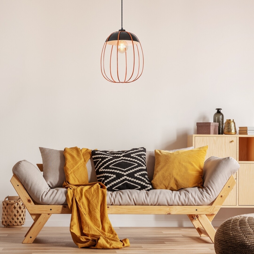 Rabalux - Ljuskrona med textilsladd 1xE27/60W/230V svart/orange
