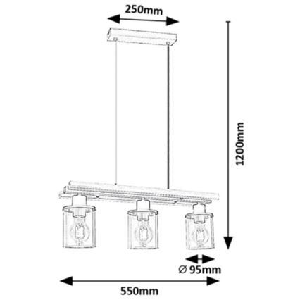 Rabalux - Ljuskrona med textilsladd 3xE27/25W/230V tall