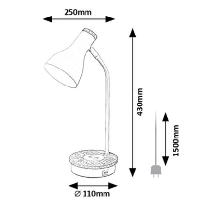 Rabalux - Dimbar touch bordslampa med trådlös laddning 1xE14/25W/230V gummiträd