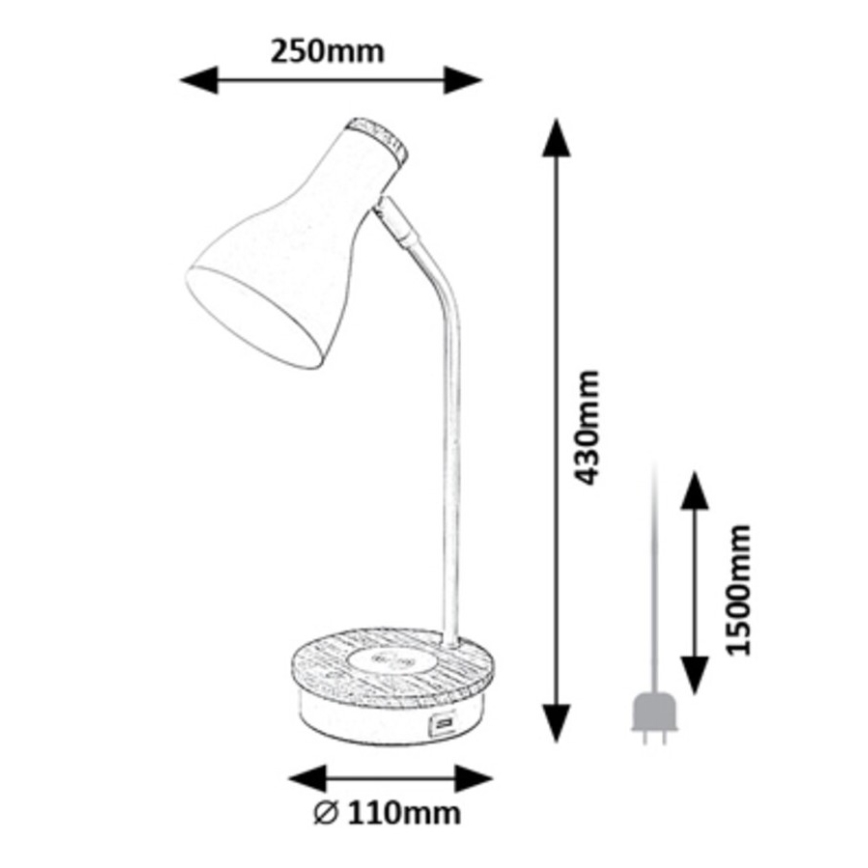 Rabalux - Dimbar touch bordslampa med trådlös laddning 1xE14/25W/230V gummiträd