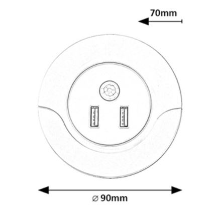 Rabalux - LED Nattlampa med sensor för vägguttag 2xUSB LED/13,9W/230V 3000K