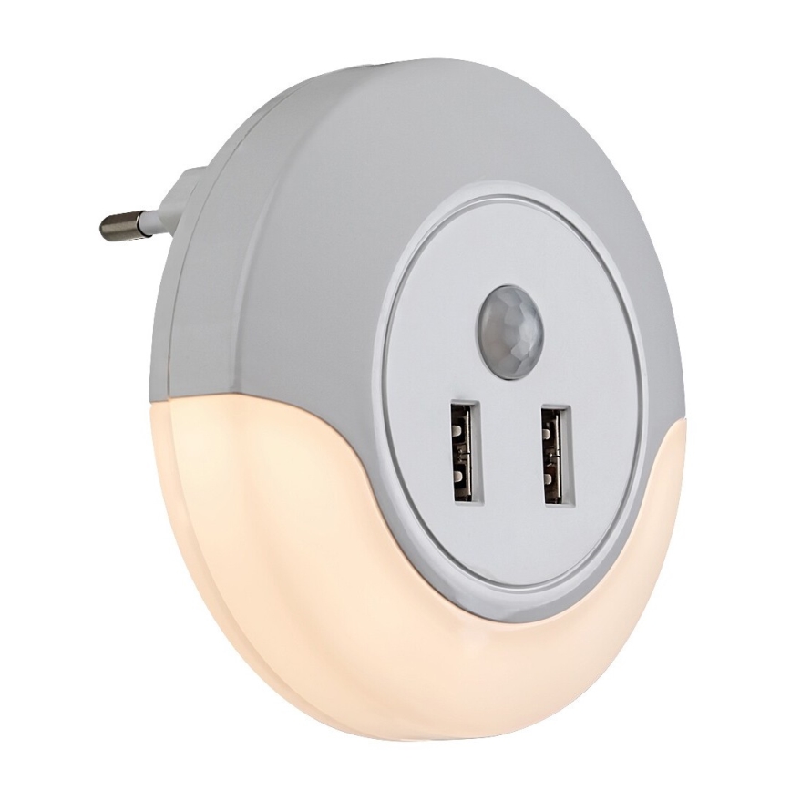Rabalux - LED nattlampa med sensor för vägguttag 2xUSB LED/13,9W/230V 3000K