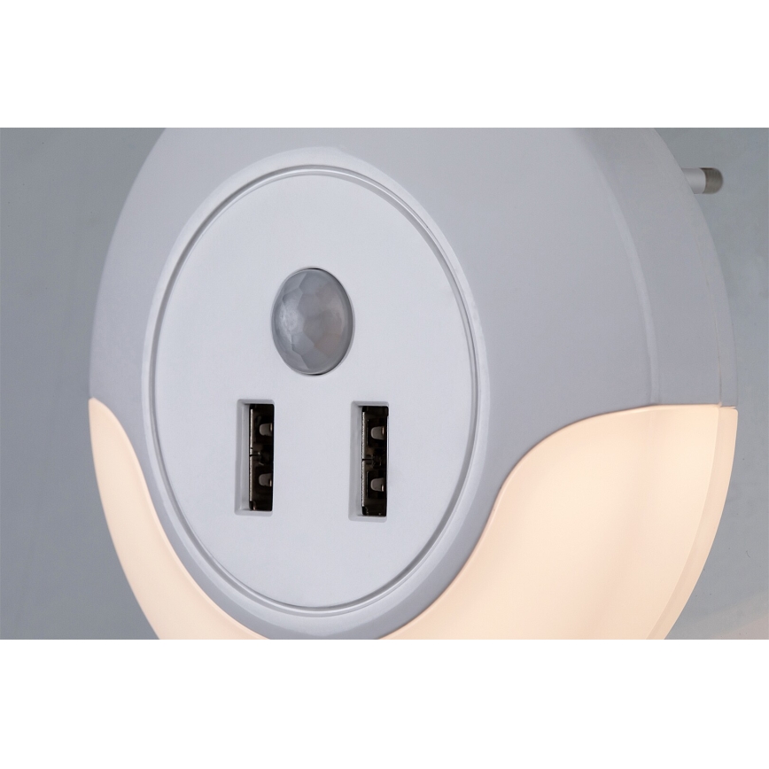 Rabalux - LED nattlampa med sensor för vägguttag 2xUSB LED/13,9W/230V 3000K