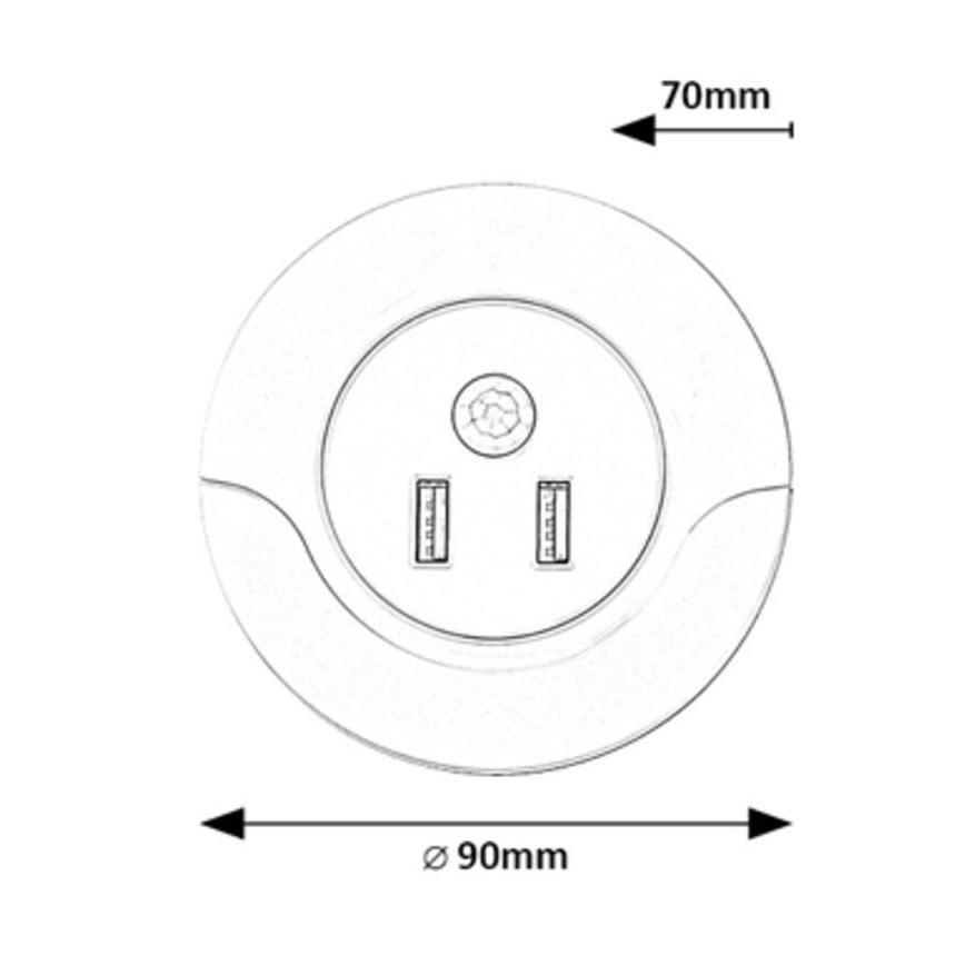 Rabalux - LED nattlampa med sensor för vägguttag 2xUSB LED/13,9W/230V 3000K