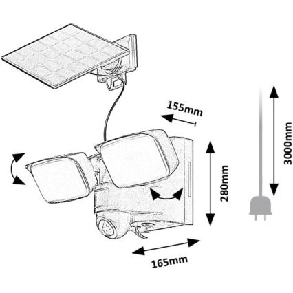 Rabalux - LED Solar wall flexible belysning med sensor och external panel 2xLED/5W/3,7V IP54 svart