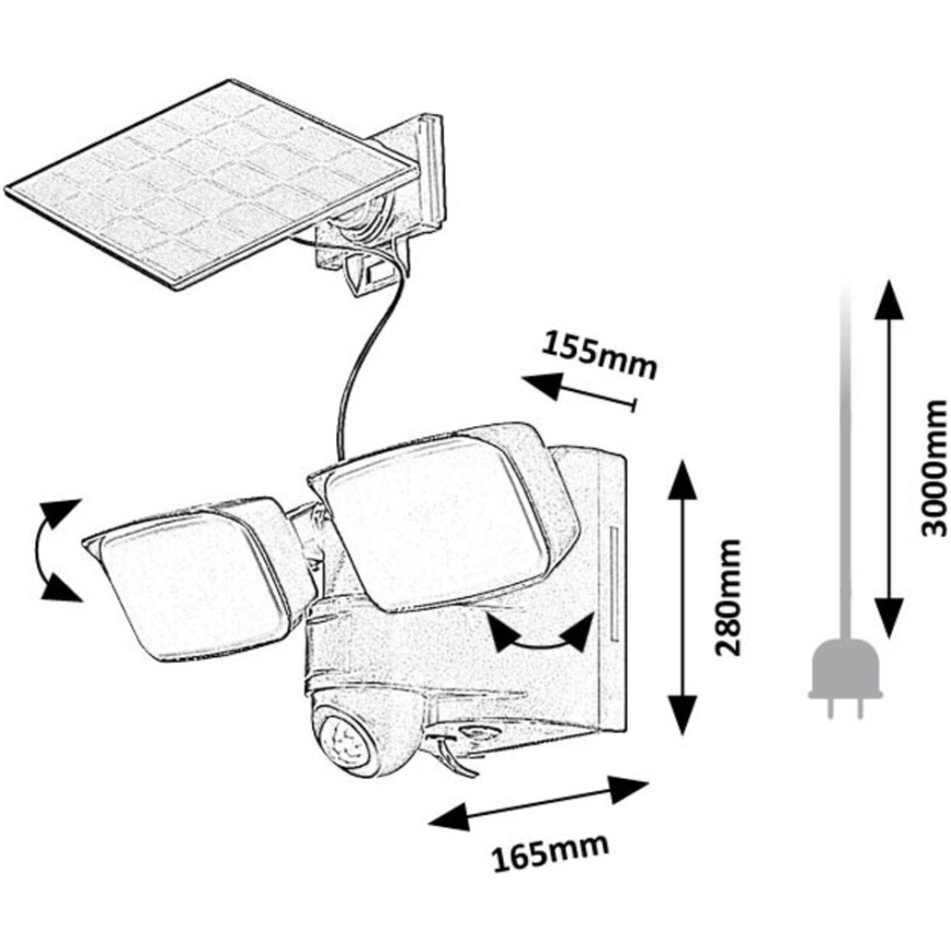Rabalux - LED Solar wall flexible belysning med sensor och external panel 2xLED/5W/3,7V IP54 svart