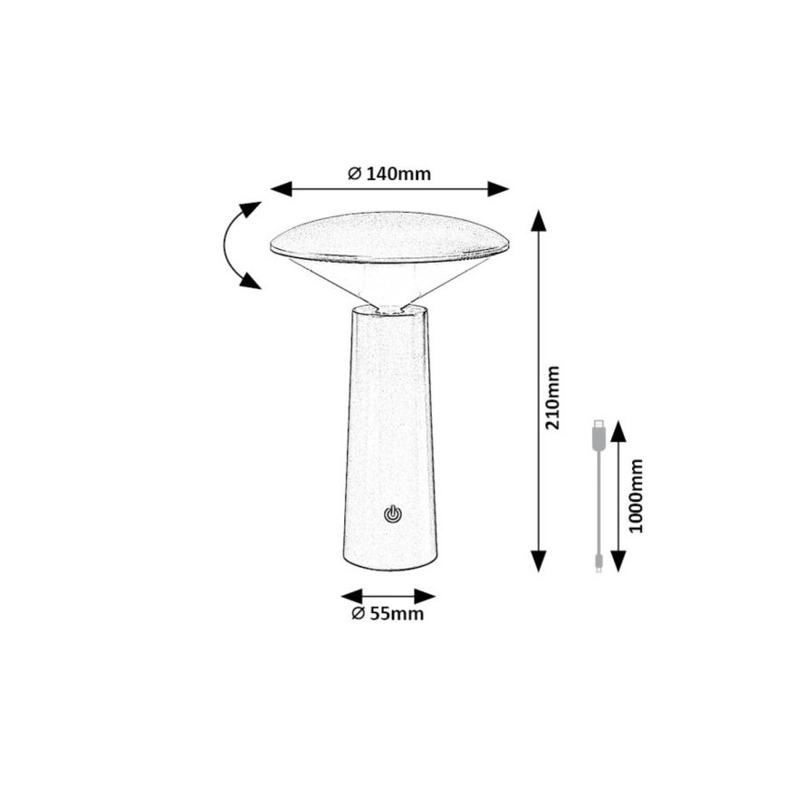 Rabalux - LED Dimbar uppladdningsbar touch bordslampa POLPERRO LED/3W/3,7V 1200mAh svart