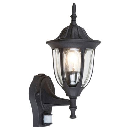Rabalux 7837 – Utomhus Väggbelysning med sensor MILANO 1×E27/60W/230V IP43 Svart