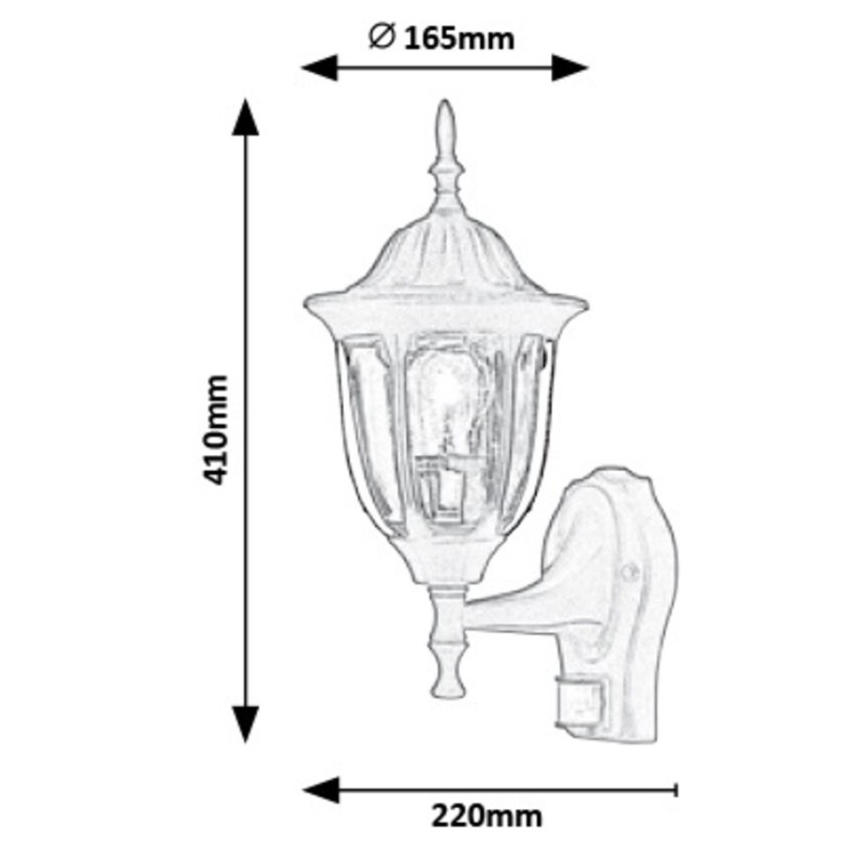 Rabalux 7837 – Utomhus Väggbelysning med sensor MILANO 1×E27/60W/230V IP43 Svart