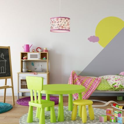 Rabalux - Hängande ljuskrona med textilsladd för barn 1xE27/40W/230V rosa