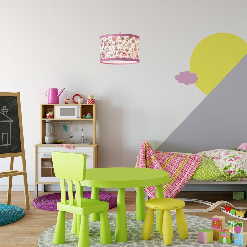 Rabalux - Hängande ljuskrona med textilsladd för barn 1xE27/40W/230V rosa