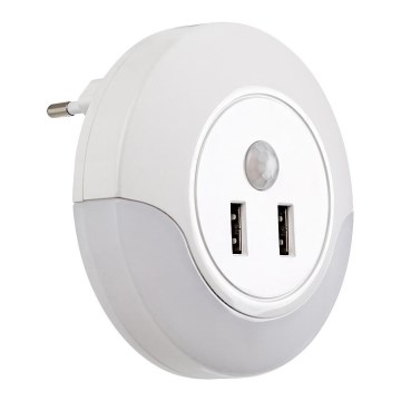 Rabalux - LED nattlampa med sensor för vägguttag 2xUSB LED/13,9W/230V 3000K