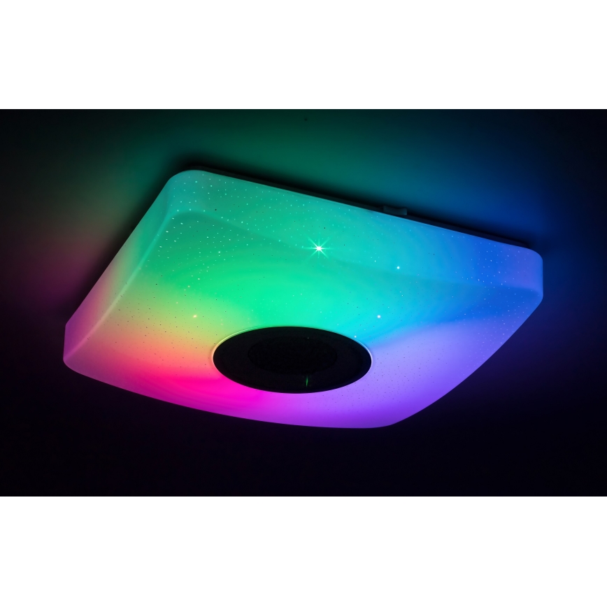 Rabalux - Dimbart LED RGB-taklampa med inbyggd högtalare LED/18W/230V 3000-6000K Bluetooth + fjärrkontroll 36,5x36,5 cm