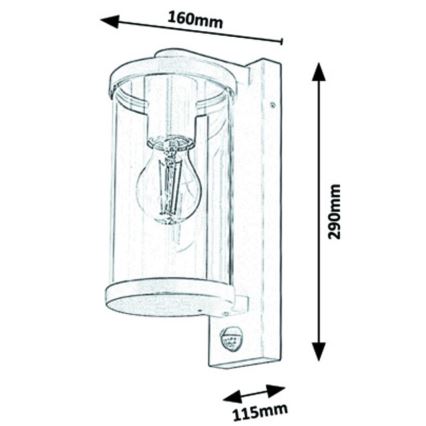 Rabalux – Utomhus Väggbelysning med sensor 1×E27/60W/230V IP44