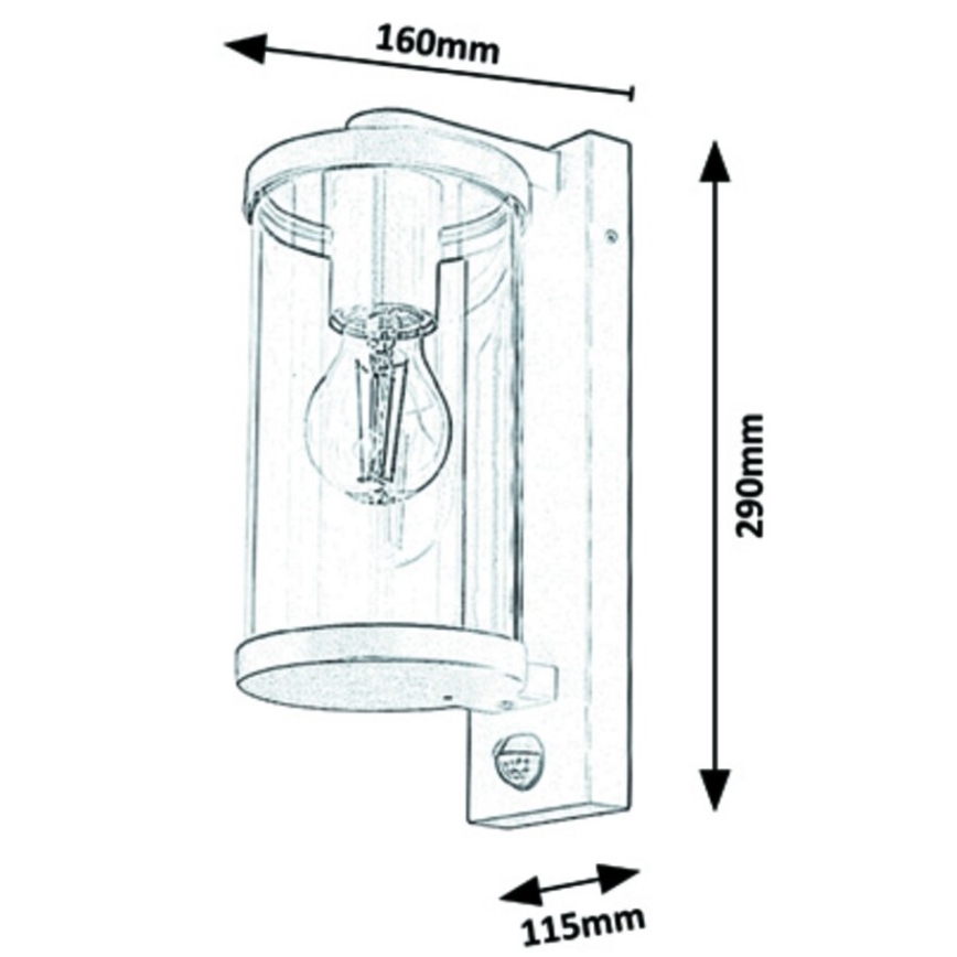 Rabalux – Utomhus Väggbelysning med sensor 1×E27/60W/230V IP44