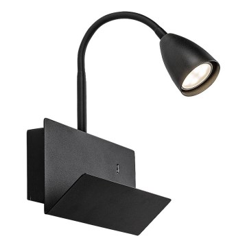 Rabalux - Vägglampa med hylla och USB port 1xGU10/25W/230V svart