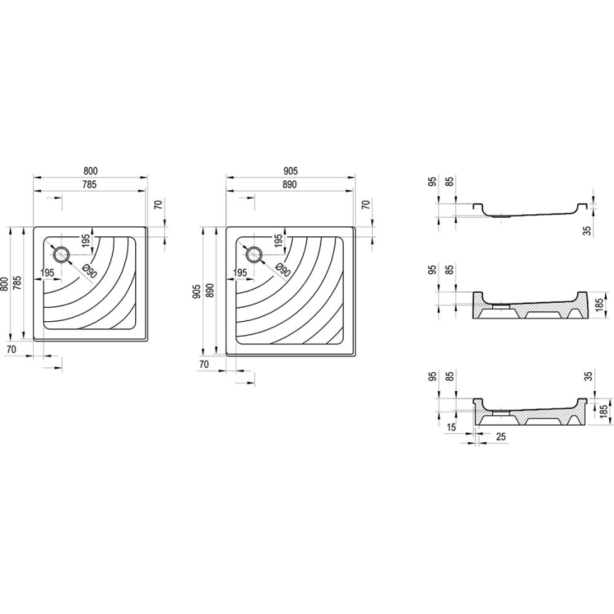 Ravak A007701120 - Kvadratiskt duschkar ANGELA 90x90 cm vitt