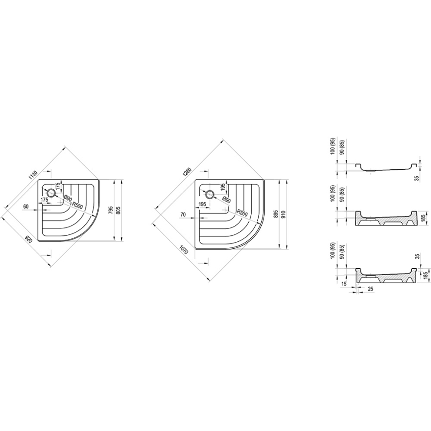 Ravak A204001120 - RONDA kvadrantformat duschkar 80x80 cm, vit