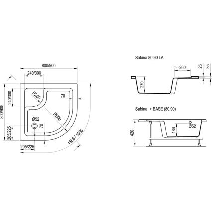 Ravak A217001020 - Kvadrantformat duschkar SABINA 90x90 cm vit