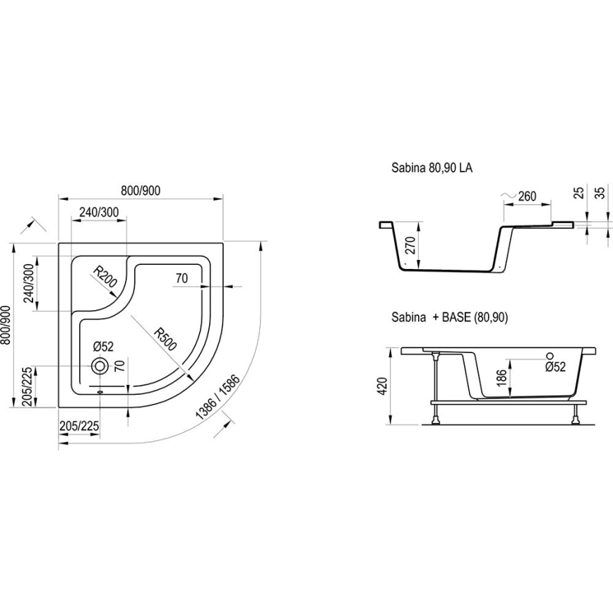 Ravak A217001020 - Kvadrantformat duschkar SABINA 90x90 cm vit