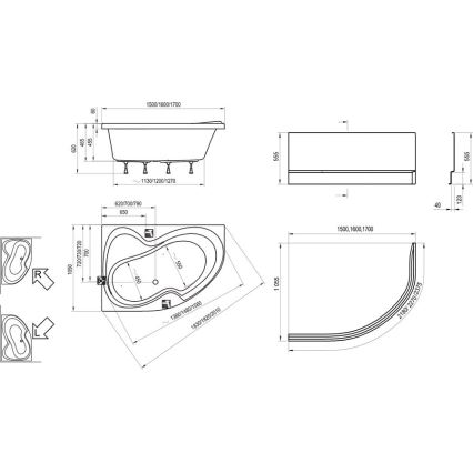 Ravak C421000000 - Hörnbadkar ROSA 170x105 cm akryl/vit