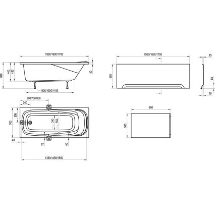 Ravak CP11000000 - Badkar VANDA 160x70 cm akryl/blank vit