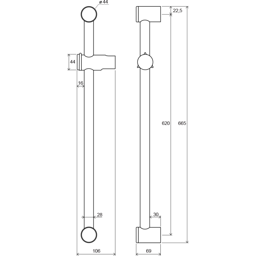 Ravak X07P012 - Duschstång 66,5 cm i blank krom