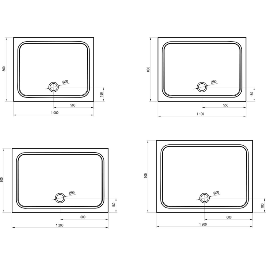Ravak XA04A701010 - Rektangulärt duschkar GIGANT 100x90 cm vit