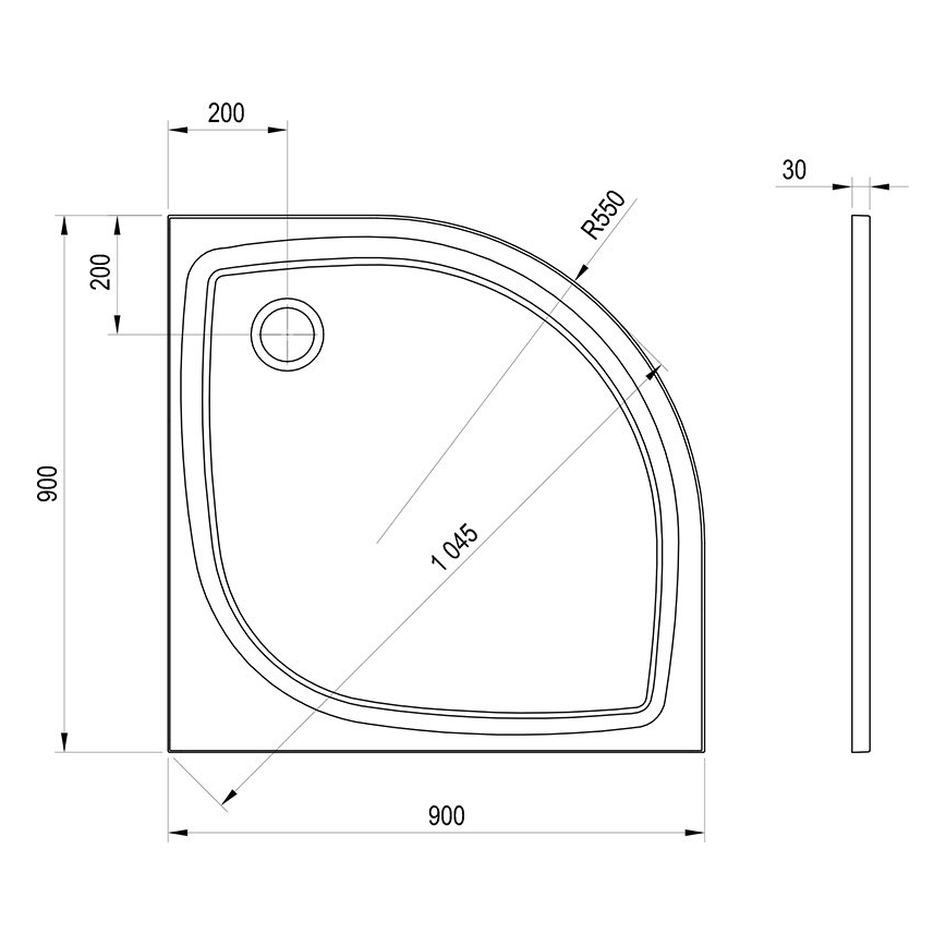 Ravak XA237711010B - Kvadrantformat duschkar ELIPSO 90x90 cm vit