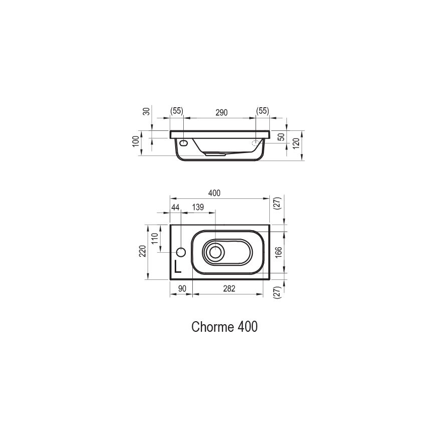 Ravak XJGL1100000 - Vägghängt tvättställ CHROME 40x22 cm gjuten marmor/vit