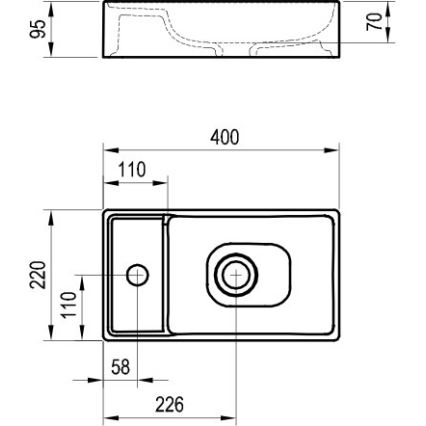 Ravak XJX01240000 - Handfat VEDA SLIM för bänkskiva 40x22 cm keramik/vit