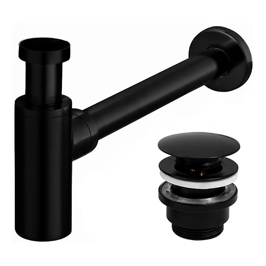 REA-A5215 - Tvättställssifon med CLICK-CLACK bottenventil, Ø 6,4 cm, matt svart