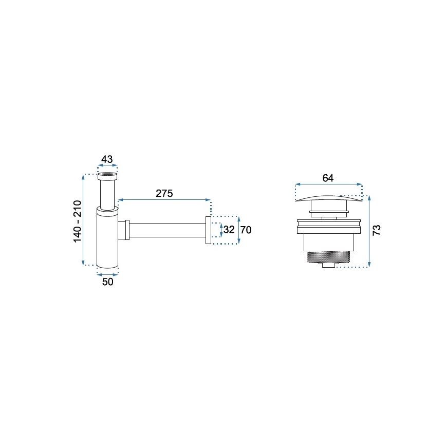 REA-A5215 - Tvättställssifon med CLICK-CLACK bottenventil, Ø 6,4 cm, matt svart